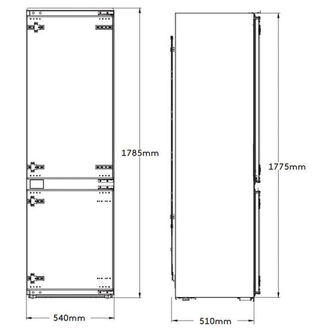Refrigeration Integrated Fridge/Freezer, 248L Fridge: 248 L total capacity: 180L / 68LHeavy duty door-on-door hingeEasy fit integrated designEasy slide temperature controlEffective ventilationFrost free freezer Freezer: 68 L CapacityFrost freeFast freezin