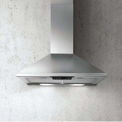 60cm or 90cm Hafele Rangehood Tapered Canopy Features: 500 m3/hr extraction2x LED 3W3 Speed settingsSlider controlsAluminium grease filters68 dBA Max noise level Version: 60cm90cm Dimensions. (mm): 864 x 900 x 450mm Duct Outlet size: 150mm Notes: Charcoal