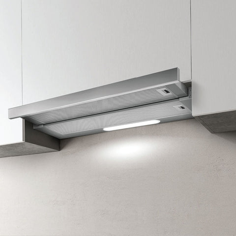 Hafele Rangehood Slide out, 60cm or 90cm Features: 500 m3/hr extraction1x LED 3W 3500K3 Speed settingsPush button controlsAluminium grease filters62 dBA max noise level Version: 60cm90cm Dimensions (mm): 60cm: 180 x 598 x 300 mm (HxWxD) - 7.5 kg90cm: 180