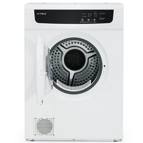 Hafele 7kg Vented Dryer Brand: Häfele Features: 7kg capacity4 Drying programsElectronic control panelAnti-crease functionChild lockFreestanding or wall mountable2 Star MEPS rating Drying Programs: Cotton extraCotton standardSynthetics extraSynthetics stan