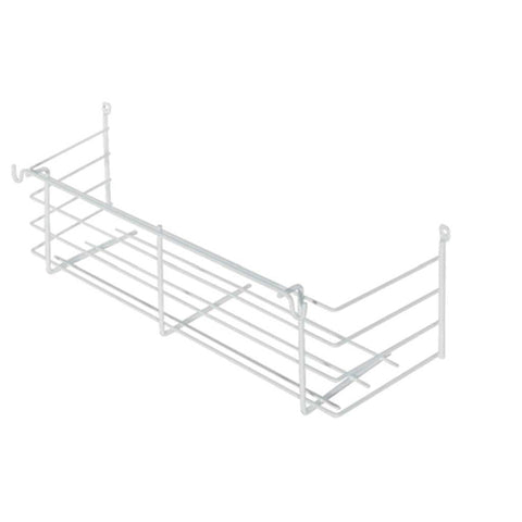 Surface Mounted All Purpose Basket Material: Steel Finish: White plastic coated Version: With 2 hooks Installation: For screw fixing Dimensions (WxDxH): 330 x 115 x 100 mm Area of application: All purpose basket Hafele
