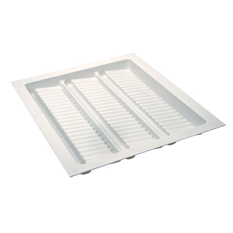 Salsa Excel Spice Insert Area of application: Suitable for drawers with depth of 500 mm Material: Plastic (vacuum formed) Finish: White textured Height: 50 mm Depth: 490 mm (can be trimmed to 440 mm) Thickness: 2.5 mm To suit cabinet width / Insert width: