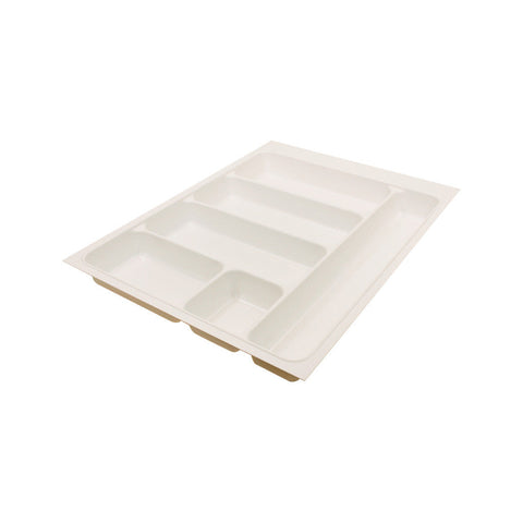 Smart Cutlery Insert Material: Plastic (vacuum formed) Finish: White textured Depth: 479 mm Height: 57 mm Thickness: 1.5 mm To suit cabinet width: 450 mm Tray width: 358 mm Hafele