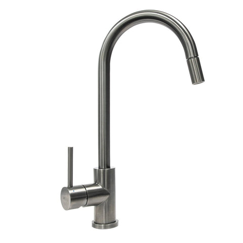 Gooseneck Mixer Tap With Pull-Out Nozzle Brand: Häfele Finish: Stainless SteelGun Metal Star Rating: 6 Ltr/min: 4.5 License Number: 1712 WELS Registration Number: T18609 Watermark: Certified Note: Not suitable for installation directly into a laminate ben