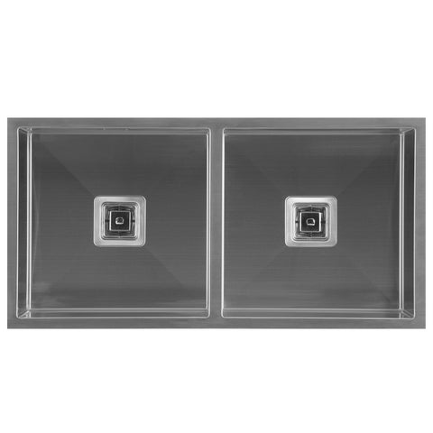 Squareline Double Bowl Sink Features: 880 x 450 x 200 mm (L x W x D)2 x 32L capacity18/10 Stainless steel brushed finish5 mm Internal radiusDouble bowl Push/pull plug and waste connectionsWatermarked designer waste Mounting: Top mount and under mount. Bow