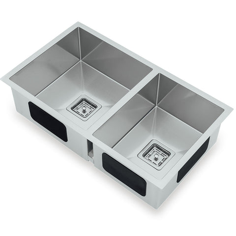 Squareline 1 & 3/4 Bowl Sink - Linen Features: 780 x 450 x 200 mm (L x W x D)1 x 32L & 1 x 24L capacityStainless steel, linen finish5 mm Internal radius1 & 3/4 bowlPush/pull plug and waste connectionsWatermarked designer waste Bowl Size: 32L: 400 x 400 x