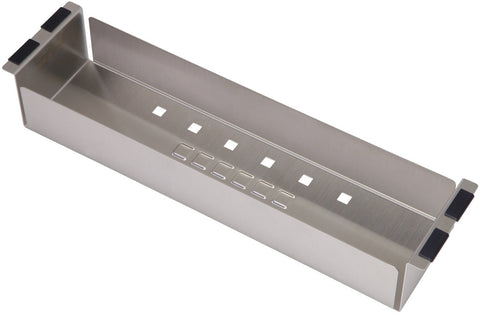 Squareline Colander Features: 414 x 100 x 70 mm (L x W x D)18/10 Stainless steel brushed finishPlastic tabs for easy sliding Manufacturer's warranty: 20 years Hafele