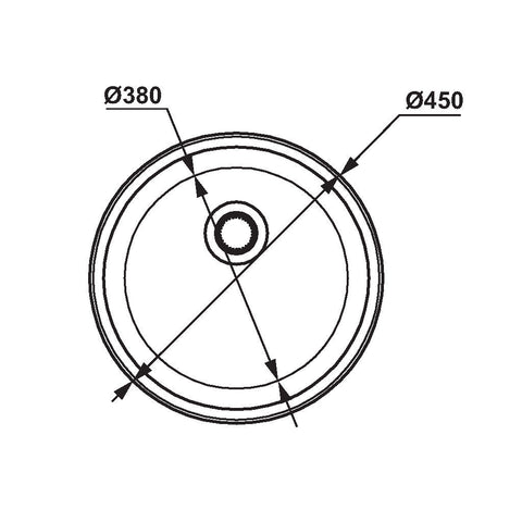 Round Bowl Sink Features: Ø450 x 200 mm (Ø x D)Stainless steel satin finishRound bowlSupplied with 1 designer waste Material: Stainless steel grade 304, 18/10 Thickness: 0.8mm Mounting: Top mount only, sink clips included Note: Includes overflow assembly