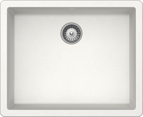 Quartz Laundry Sink Features: Single Laundry bowlPush/pull plug waste connectionsTop and under mount installationImpact, stain and heat resistant Material: 80% Quartz15% Acrylic Finish: Black OnyxWhite Alpina Dimensions (L x W x D): 550 x 430 x 200mm Bowl