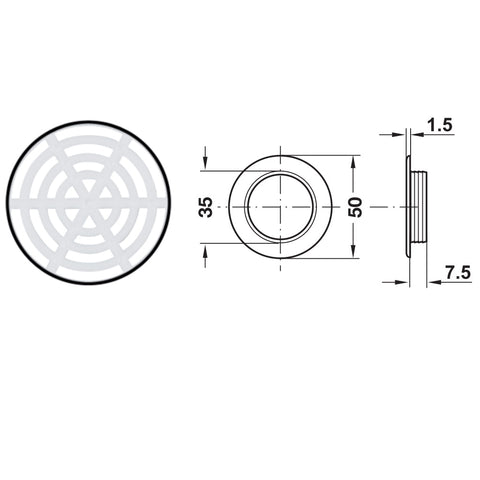 Plastic Ventilation Trim with Harpoon Type Flange - White Version: With flanged rim Installation: For recess mounting Finish: White Hafele