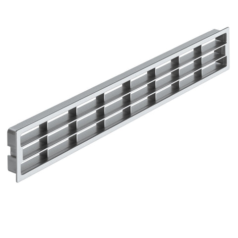 Ventilation Grill - Various Colours Version: With flanged rim Installation: For recess mounting, secure from rear with fixing clips Material: Plastic Finish: WhiteBlackSilver coloured, matt Dimensions(A x B x C x D x E): 65 x 55 x 458 x 448 x 20 mm Ventil