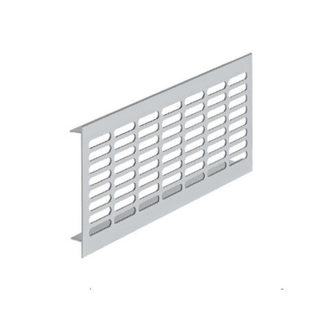Aluminium Ventilation Grill Version: Long edges bevelled Installation: For recess mounting Material: Aluminium, with smooth flanges Finish: Silver coloured anodised E6/EV1 Dimensions(L x W): 250 x 102 mm500 x 102 mm Cut Out Dimensions(L x W): 230 x 86 mm4