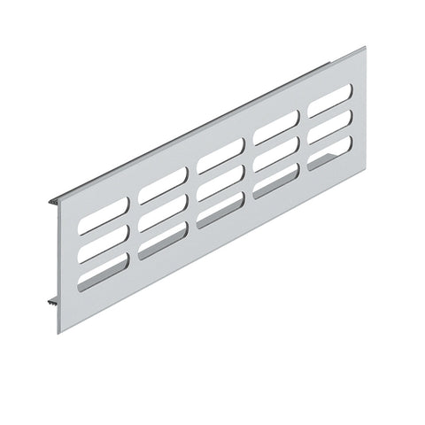 Aluminium Ventilation Grill, Straight Edged | Various Sizes Version: Visible edges bevelled,Continuous flange up to edge with length of 3000 mm Installation: For recess mounting Material: Aluminium, with ribbed flanges Finish: Silver coloured anodised E6/