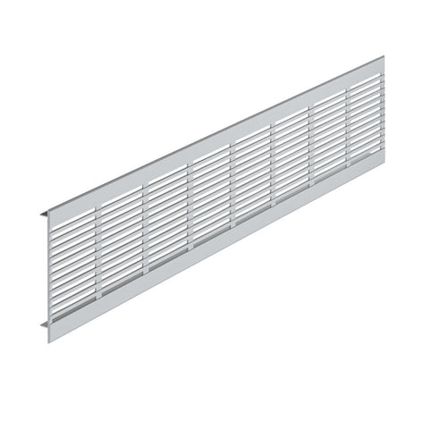 Ventilation Grill, Straight Edged, Black Version: Visible edges bevelled Installation: For press fitting, with ribbed flanges,7.5 mm straight notched on both sides,secured with screws Material: Aluminium, with ribbed flanges Finish: Black, RAL 9005 Visibl