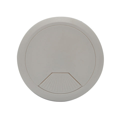 Cable Management: Two piece Swivel Top Type: Two-piece, circularWith swiveling section in cover Function: In order to pull cable (with plug) through, the cover can be removed and then clipped back into the outer ring Material: Plastic Cable cut-out: 20 x