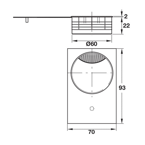 Cable Management: Two-Piece Rectangular Type: Two-piece, rectangular Drilling: Drilling Ø60 or Ø80 mm, with flexible brush seal Material: Zinc, die-cast Mounting: Push in Finish: Chrome plated, polishedChrome plated, mattStainless steel coloured, matt Haf