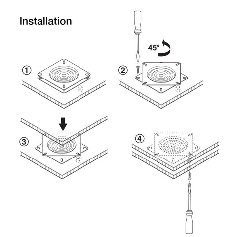 Turntable - 150 kg Load bearing capacity Version: Rotates through 90º to the left and rightRing mount: Ball bearing mounted Material: Steel Finish: Galvanised Dimensions (L x W x H): 155 x 155 x 10.5 mm Load bearing capacity: 150 kg Installation: Please v