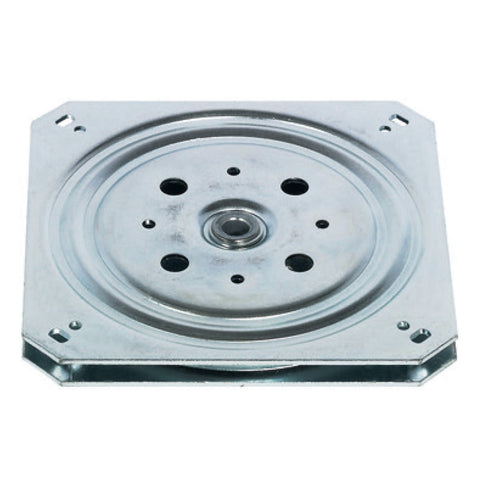 Turntable - 150 kg Load bearing capacity Version: Rotates through 90º to the left and rightRing mount: Ball bearing mounted Material: Steel Finish: Galvanised Dimensions (L x W x H): 155 x 155 x 10.5 mm Load bearing capacity: 150 kg Installation: Please v