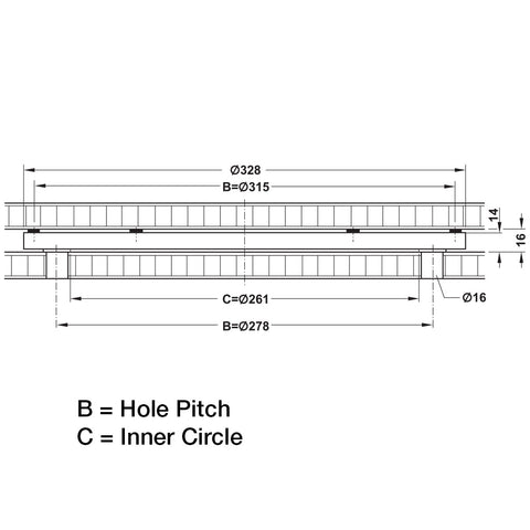 Turntable Ø328 mm Version: Ring mount ball bearing mountedWith non-slip rubber layers Material: Zinc Alloy Finish: Silver coloured, sandblasted Dimensions (Ø x H): 328 x 16 mm Load bearing capacity: 150 kg Installation: For setting up or screw fixingRemov