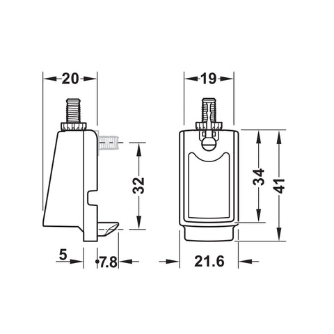 DressCode Wardrobe Rail end Support Material: Zinc Alloy Finish: Grey, White Suitable for: For rectangular wardrobe rail 34 x 18 mm Installation: On side panel inside the cabinet or on the Häfele Dresscode aluminium frame system Hafele