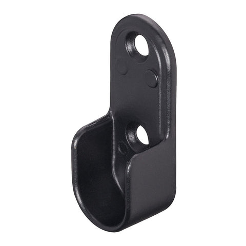 Oval Rail End Support 2pk | 2 Finishes Material: Zinc alloy Finish: Silver PaintedBlack Mounting: Screw fixing to side panel, into 32 mm series drilled holes, with 3 screw holes Dimensions: 19 x 15 x 49 mm Packing: 2 pieces Suitable with following product