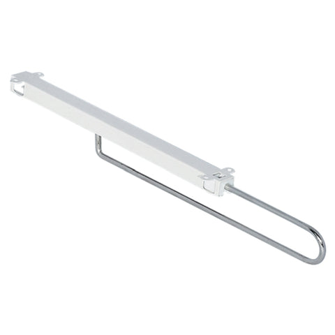 Extending Wardrobe Rails Material: Steel Finish: Hoop: GalvanisedRails: Powder coated white Area of application: For screw fixing beneath shelves or cabinet top panels Version: Extending Length: 300 mm350 mm400 mm450 mm Extension Length: 223 mm275 mm320 m
