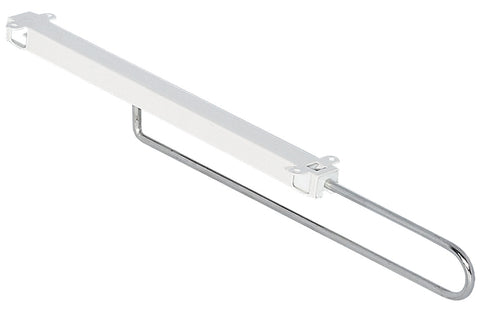 Extending Wardrobe Rails Material: Steel Finish: Hoop: GalvanisedRails: Powder coated white Area of application: For screw fixing beneath shelves or cabinet top panels Version: Extending Length: 300 mm350 mm400 mm450 mm Extension Length: 223 mm275 mm320 m