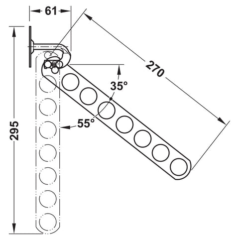 Coat Hanger Rail Material: Steel Finish: Polished Chrome Plated Features: Screw-on plate Ø60 mm Version: Folding Load Bearing Capacity: 5 kg Length: 295 mm Area of application: For screw fixing to side panel Hafele