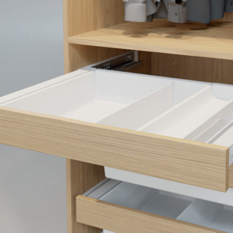 DressCode Adapter for Customised Wooden Panel Area of application: For connecting the pull out frame with self-manufactured wooden panels Material: Plastic Finish: White Installation: For plug fitting without tools Supplied With: 2 Snap-in Elements2 Clamp