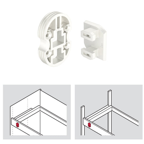 DressCode Adapter for Customised Wooden Panel Area of application: For connecting the pull out frame with self-manufactured wooden panels Material: Plastic Finish: White Installation: For plug fitting without tools Supplied With: 2 Snap-in Elements2 Clamp
