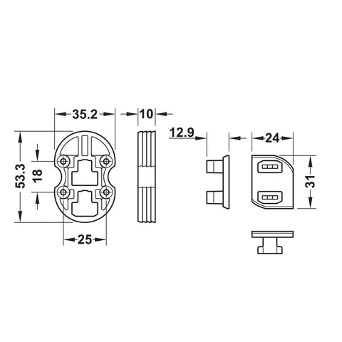 DressCode Adapter for Customised Wooden Panel Area of application: For connecting the pull out frame with self-manufactured wooden panels Material: Plastic Finish: White Installation: For plug fitting without tools Supplied With: 2 Snap-in Elements2 Clamp
