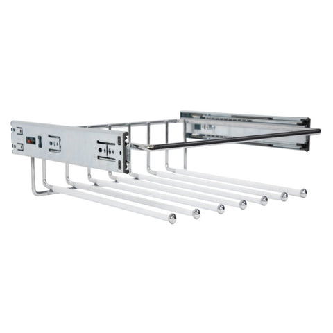 Starax Pull-Out Tie Rail Rack Area of application: Pull-out tie rail Material: Steel Finish: Chrome polished Length: 390 mm Version: Right HandLeft Hand Packing: 1 set (includes runner) Hafele
