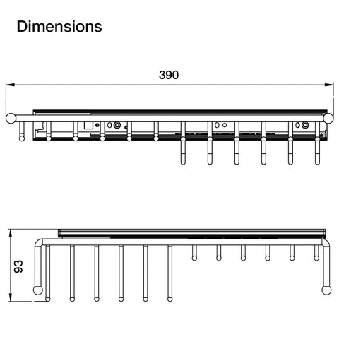 Starax Pull-Out Combi Rail Rack Area of application: Pull-out combi rail Material: Steel Finish: Chrome polished Length: 390 mm Version: Right HandLeft Hand Packing: 1 set (includes runner) Hafele