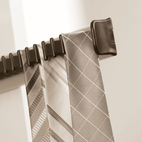 Tie Rack 3/4 Extension Slide Material: Support track: AluminiumHooks: plastic Finish: Support track: Chrome plated polished or Aluminium mattHooks: Black Version: For 20 ties Dimensions (W x D x H): 358 x 56 x 43 mm Support: User Manual/Installation Instr
