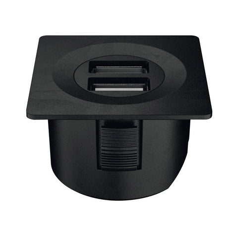 USB Charger Station Cover Ring: Round or Square Material/ Finish: Plastic, Matt BlackPlastic, Matt Nickel Plated Installation: For mounting in drilled hole, for clamp fixing Drill hole Ø: 35 mm Output voltage: 5 V Output Current: 2 A Power Consumption: 3M