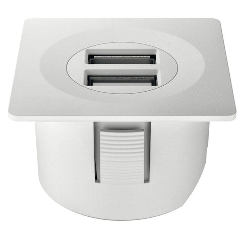 USB Charger Station Cover Ring: Round or Square Material/ Finish: Plastic, Matt BlackPlastic, Matt Nickel Plated Installation: For mounting in drilled hole, for clamp fixing Drill hole Ø: 35 mm Output voltage: 5 V Output Current: 2 A Power Consumption: 3M