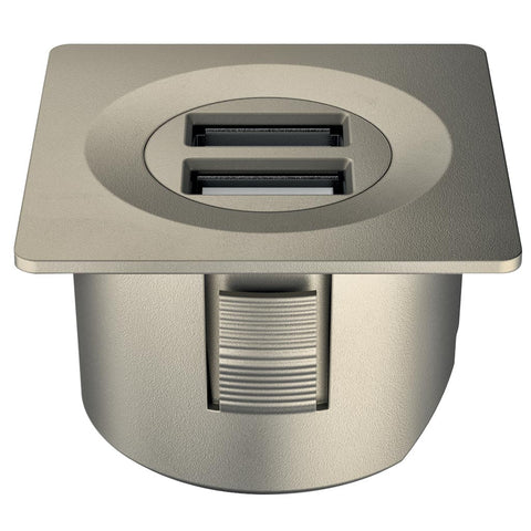 USB Charger Station Cover Ring: Round or Square Material/ Finish: Plastic, Matt BlackPlastic, Matt Nickel Plated Installation: For mounting in drilled hole, for clamp fixing Drill hole Ø: 35 mm Output voltage: 5 V Output Current: 2 A Power Consumption: 3M