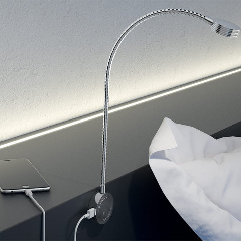 LOOX 2034 LED with charging station Information: The LED 2034 flexible light does not just provide targeted spotlighting, but also makes it possible to charge a smartphone and/or a tablet because of the two integrated USB ports. The push switch that is in