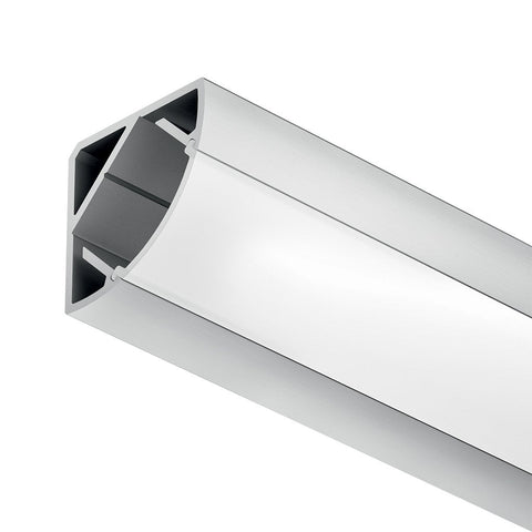 Aluminium Profile for Corner Mounting Material: Aluminium Finish/colour: Silver Coloured Anodised Cover: Milky The material is dyed. Creates a homogeneous surfacedirected light with uniform intensity. The light appears “softâ€? Length (mm): 2,500 Width (m