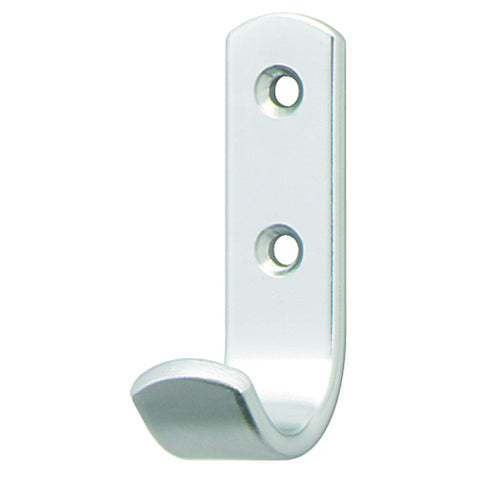Coat Hook Material: Aluminium Finish: Silver coloured, anodised Fixing with: Ø4 mm HOSPA screws with countersunk head Dimensions (W x D x H): 18 x 35 x 60 mm Hafele