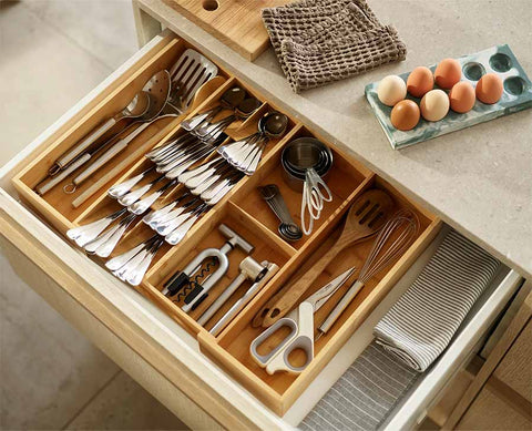 DrawerStore™ Bamboo Expanding Cutlery, Utensil & Gadgets Organiser