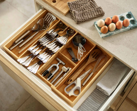 DrawerStore™ Bamboo Expanding Cutlery, Utensil & Gadgets Organiser