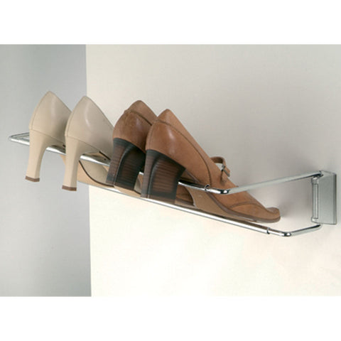 Shoe Rack Material: Steel rail, plastic screw on parts Finish: Chrome plated rail, silver coloured screw on parts Installation: Screw fixing independently Dimensions (W): 460 - 760 mm Suitable with following products: Wall Rail for Shoe Rack Hafele