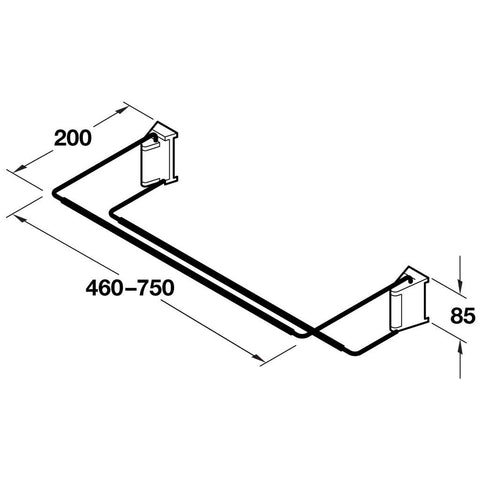Shoe Rack Material: Steel rail, plastic screw on parts Finish: Chrome plated rail, silver coloured screw on parts Installation: Screw fixing independently Dimensions (W): 460 - 760 mm Suitable with following products: Wall Rail for Shoe Rack Hafele