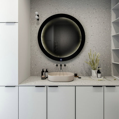 Häfele infinity Bathroom Mirror - Demister, illuminated, IP44 Area of Application: Bathroom Features: Integrated touch sensor on mirror surface, lighting recessed in glass, front light, demister to prevent fogging. Ready-made including driver and lighting