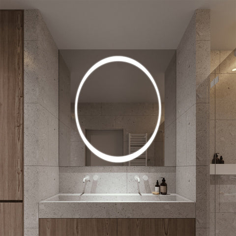 Häfele Oval Bathroom Mirror - Demister, illuminated, IP44 Area of Application: Bathroom Features: 1 colour temperature, integrated motion sensor in mirror surface, lighting recessed in glass, front light, demister to prevent fogging. Ready-made including