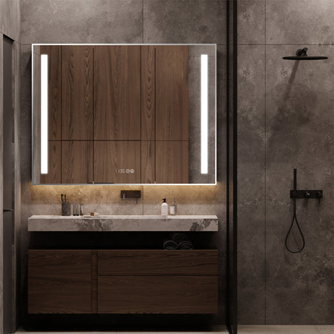 Häfele Rectangle Bathroom Mirror - Demister, illuminated, IP44 Area of Application: Bathroom Features: Colour temperature adjustable, integrated touch sensor on mirror surface, lighting recessed in glass, front light, demister to prevent fogging. Ready-ma