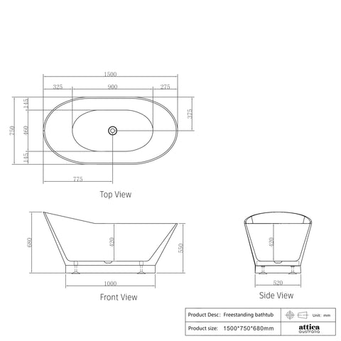 London Freestanding Bath 1500mm Gloss White