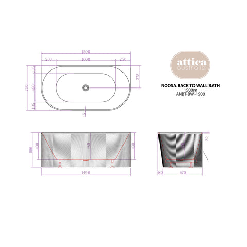 Noosa Back to Wall Multi Fit Bath 1500mm Gloss White