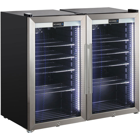 AAA Schmick Outdoor Triple Glazed Alfresco Bar Fridge Combo With LED Strip Lights, Lock and LOW E Glass, indoor use also perfect! - Model HUS-SC88-SS-COMBO
